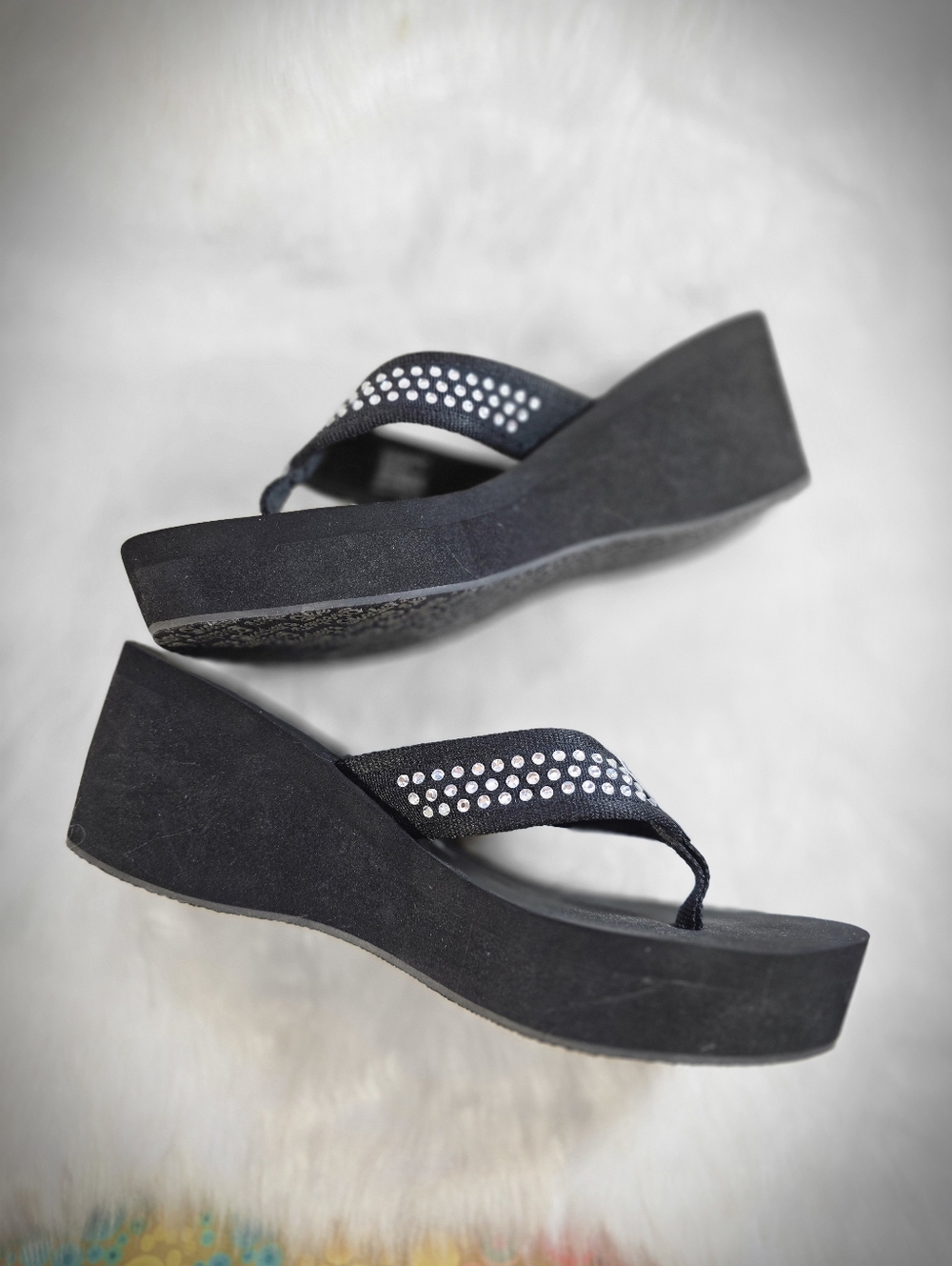 Skechers Black Rhinestone Chunky Foam Wedge Sandals - Picture 4 of 8